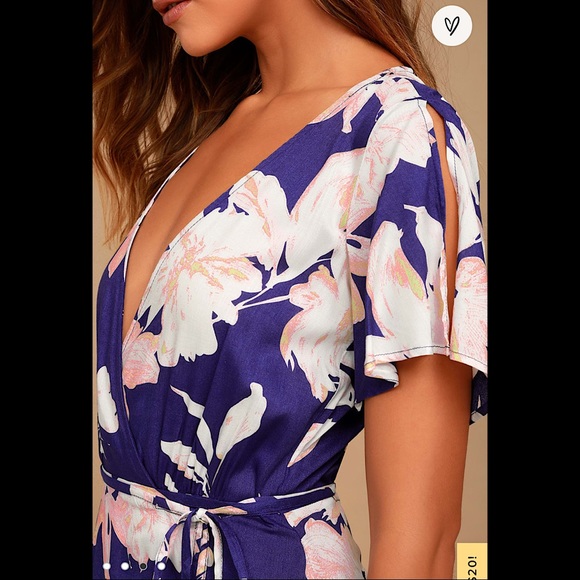 Lulu’s Azalea Regalia Navy Blue Floral Print Wrap Maxi Dress size L - Picture 3 of 7